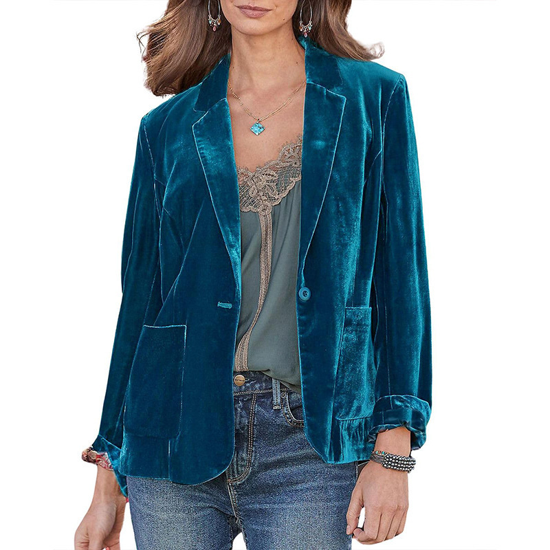 Wish Independent Station Amazon Cross-Border Women's Gold Velvet Suit Short Top Women's European and American Small Suit Jacket