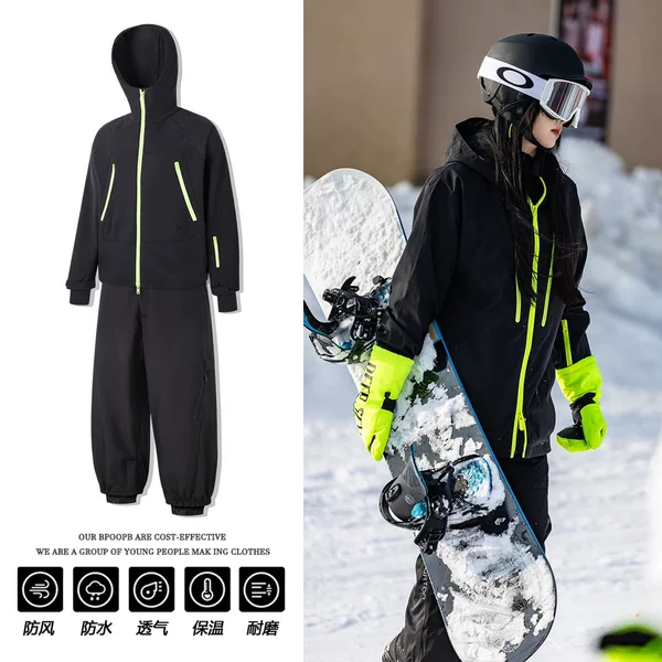 Winter ski suit set for men and women, outdoor mountaineering jacket, waterproof outerwear, single and double-layer snow pants, ski top