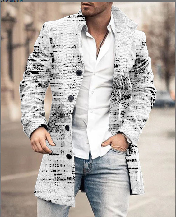 El Comercio exterior europeo y americano 2024 Otoño e Invierno nuevos hombres de lana casual moda solapa de longitud media capa de rayas de los hombres al por mayor