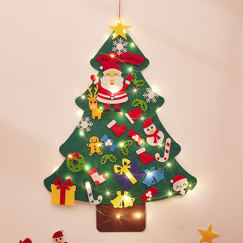 Navidad bricolaje fieltro vacaciones luces decorativas árbol de Navidad luces de colores adornos luminosos regalos para niños hecho a mano paquete de material de bricolaje