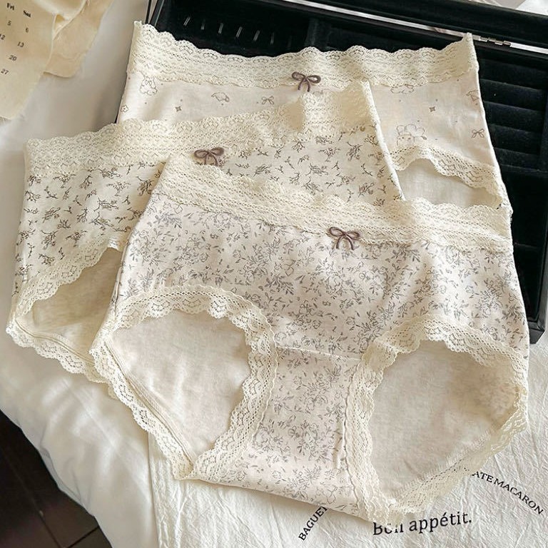 3911#甜美复古花海盐系萌物彩纯棉裤中腰包臀透气三角内裤女跨境|undefined