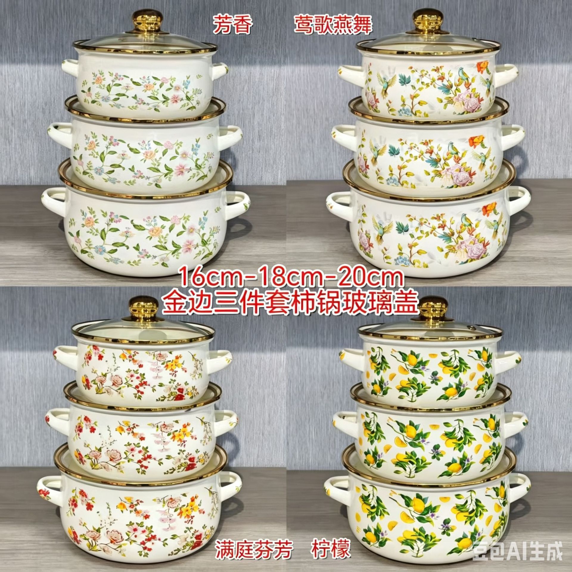 Thickened enamel milk pot, double-handled pot, soup pot, stew pot, double-handled lard can, storage jar, seasoning jar, foreign trade