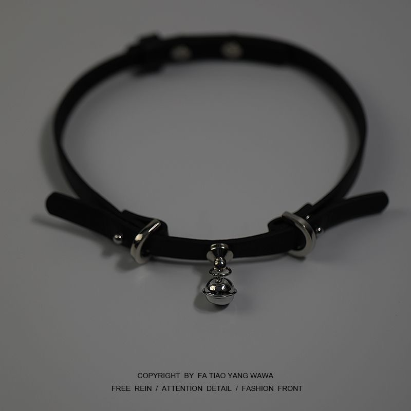 choker双耳小铃铛PU皮项圈时尚锁骨链制颈带圣诞节个性潮颈链|undefined