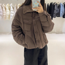 小个子蓬松拼接针织翻领外套冬季2025新款甜美翻领设计感面包服女