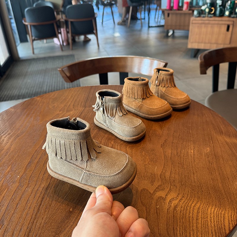 Children's Toddler Shoes, Kidsren's Tassel Short Boots, Autumn and Winter Baby Shoes, Plus Suede Boots, Baby Girl Princess Shoes