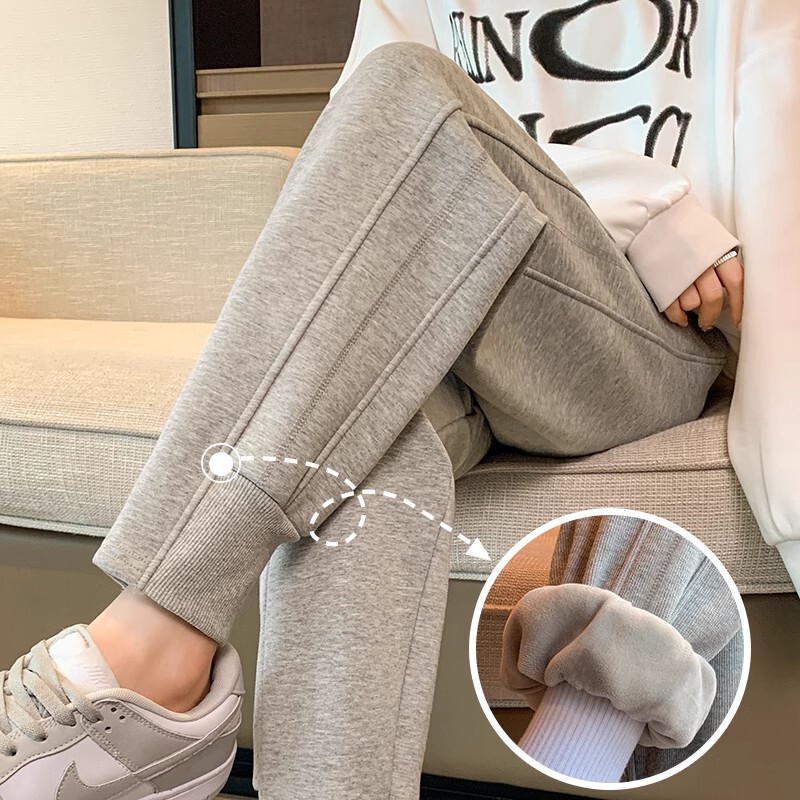 fleece-lined gray sports pants women's autumn and winter 2024 new warm outer wear loose toe guard pants thick casual pants fleece-lined gray sports pants women's autumn and winter 2024 new warm outer wear loose toe guard pants thick casual pants