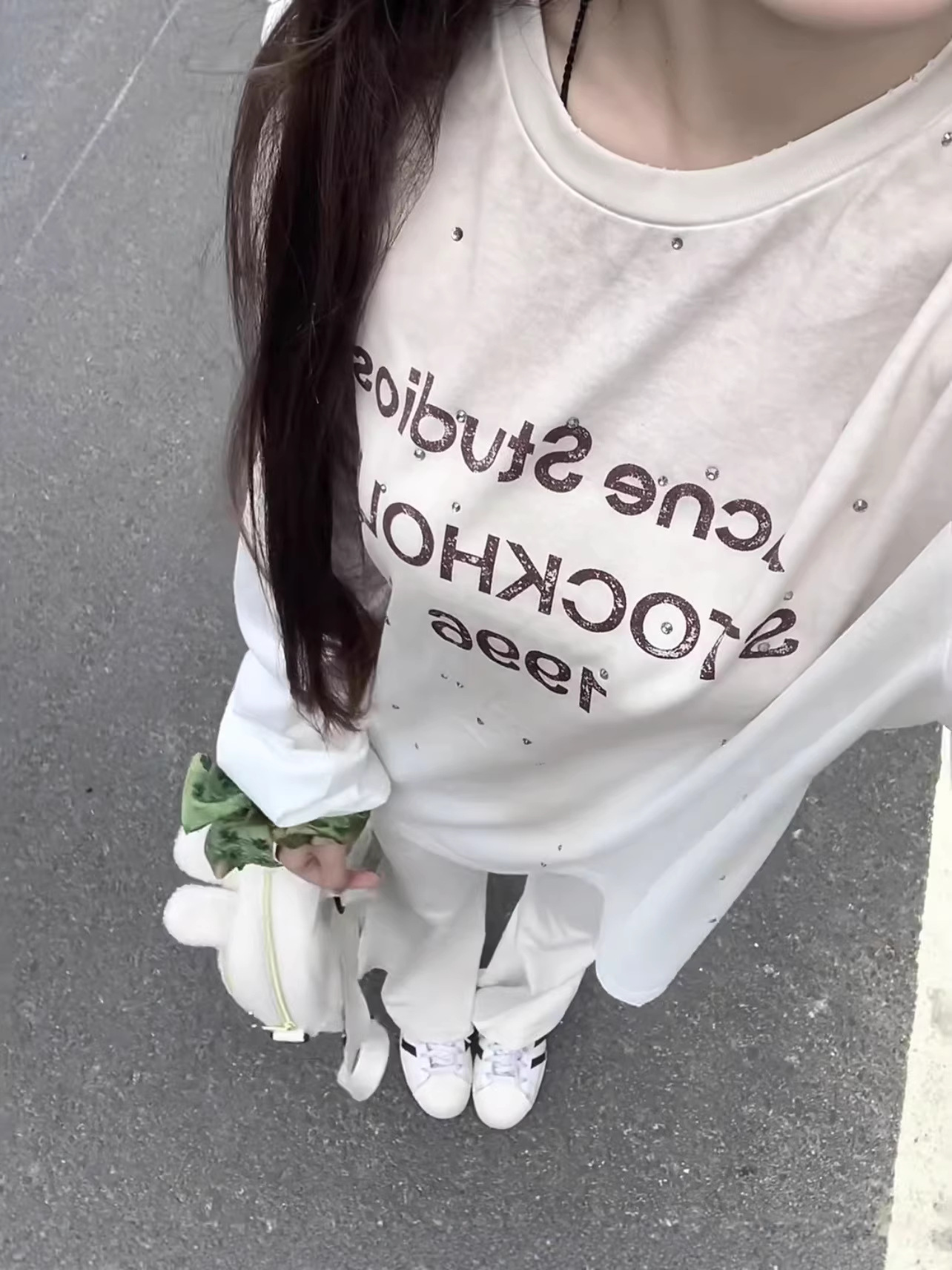 Three Tags Attached, Ac New Year Limited Edition American-Style Vintage 1996 Letter Rhinestone Long-Sleeve T-Shirt, Distressed Unisex Top