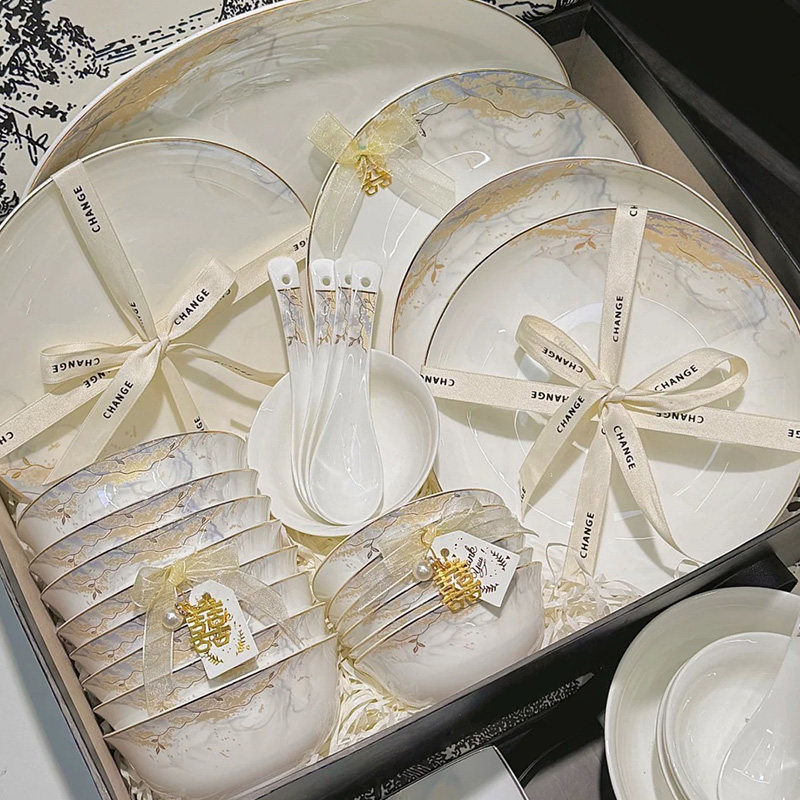 Ceramic Tableware Set, Light Luxury and High-End Feel, Household Bowls and Plates Combination, Single Household Plate and Bowl, Housewarming Bowl Set