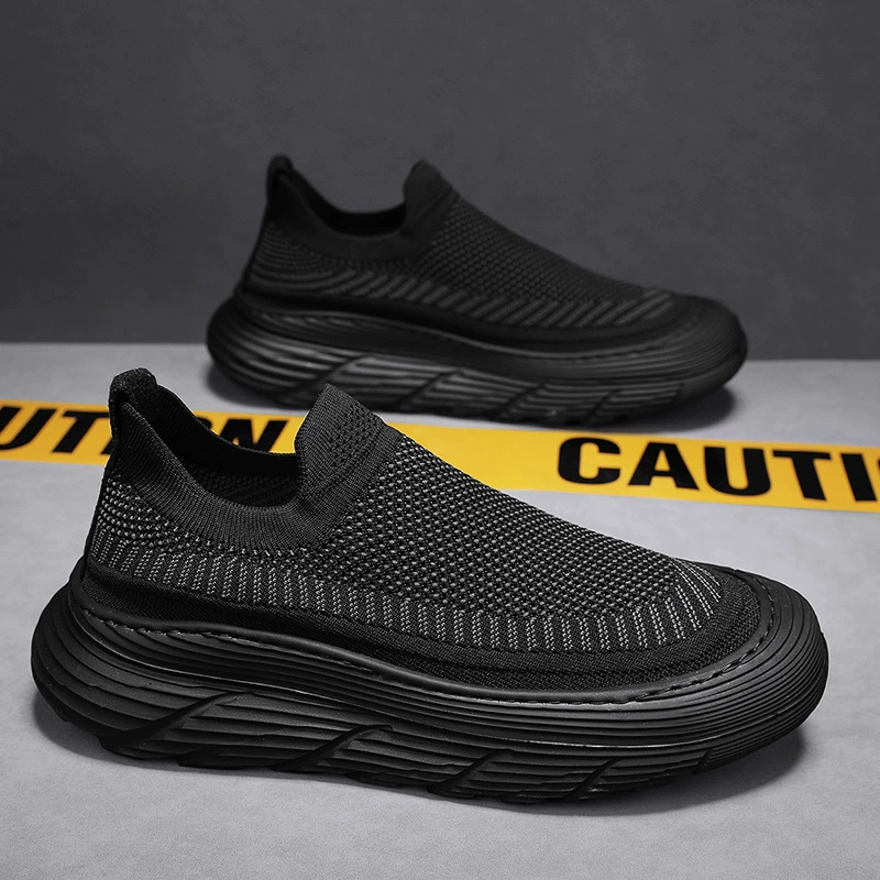 Европейский вокзал 2024 новые весенние летние повседневные спортивные кроссовки мужские педали толстые подошвы летающие тканые носки мужская обувь