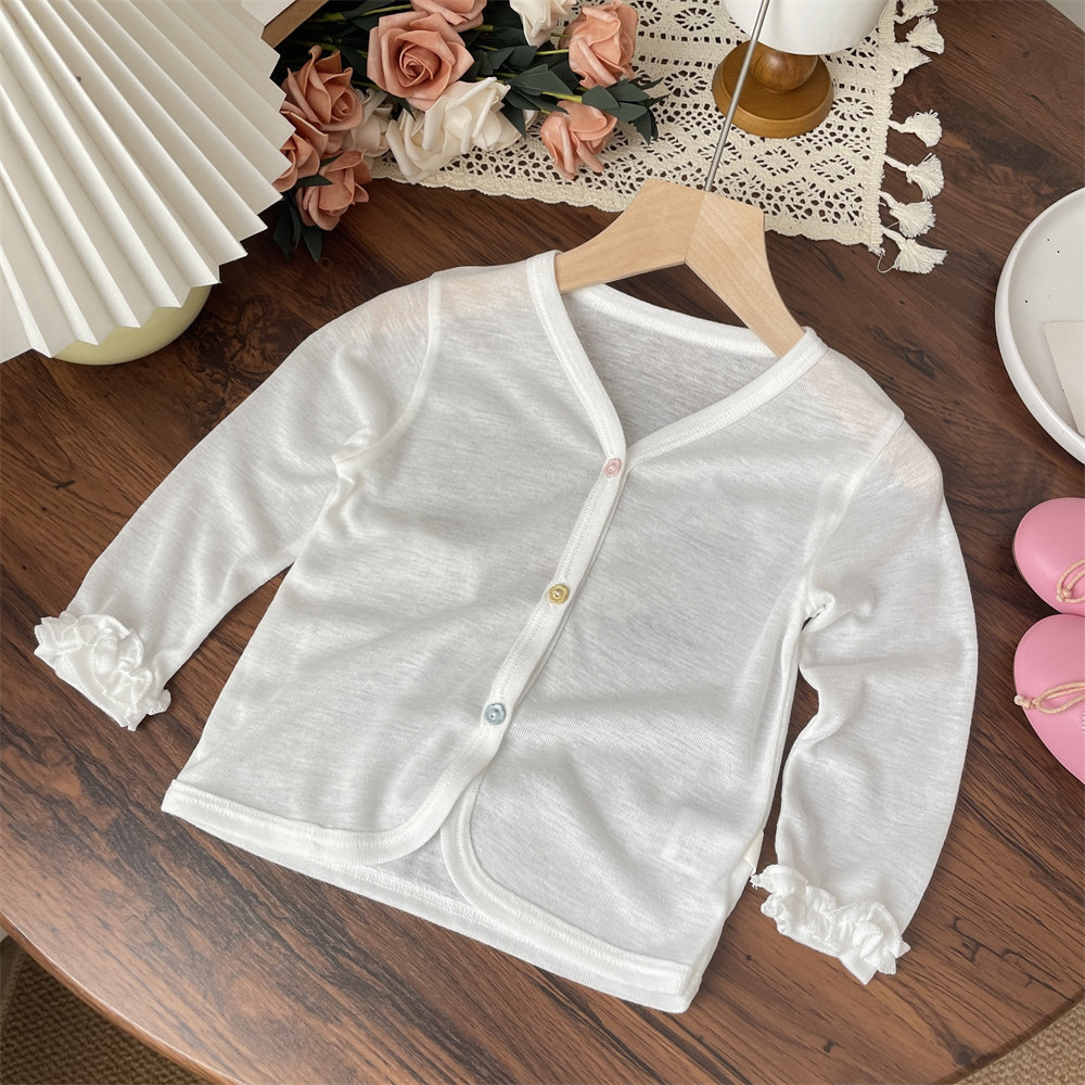 Niñas de verano color sólido dibujos animados impresión arco ultra delgado chaqueta de protección solar bebé aire acondicionado cardigans chaqueta de niños mujeres