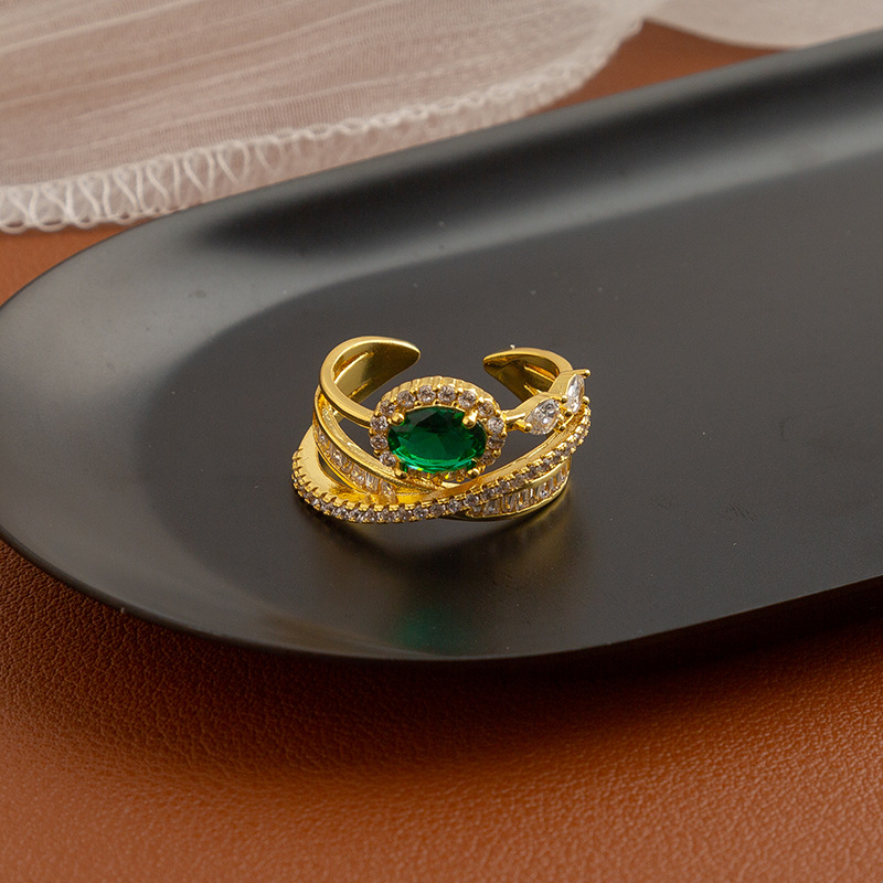 Gold Green Zirconium Cross Ring