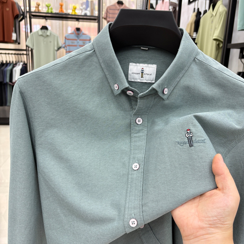 Counter Genuine Biyin Classy Oxford Textile Men's Long-Sleeved Shirt Autumn and Winter 2025 New Embroidered Cotton Shirt