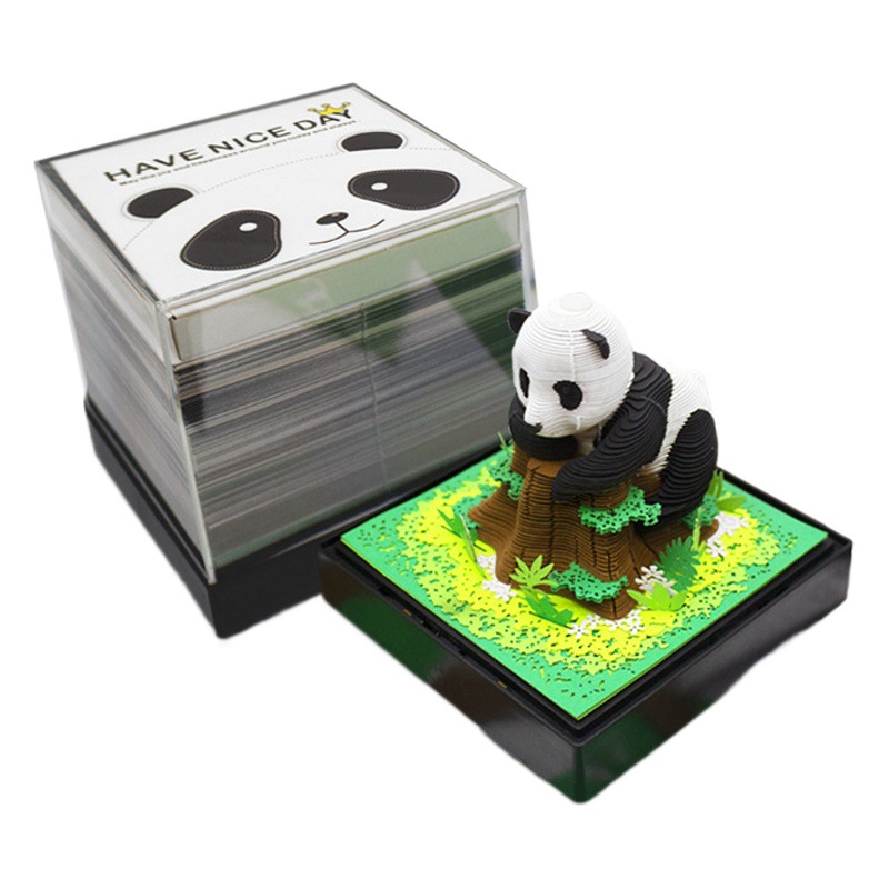 2024 Venta caliente transfronteriza 3D papel tridimensional tallado Bloc de notas triturado tesoro nacional panda gigante titular de la pluma Regalo de Cumpleaños creativo
