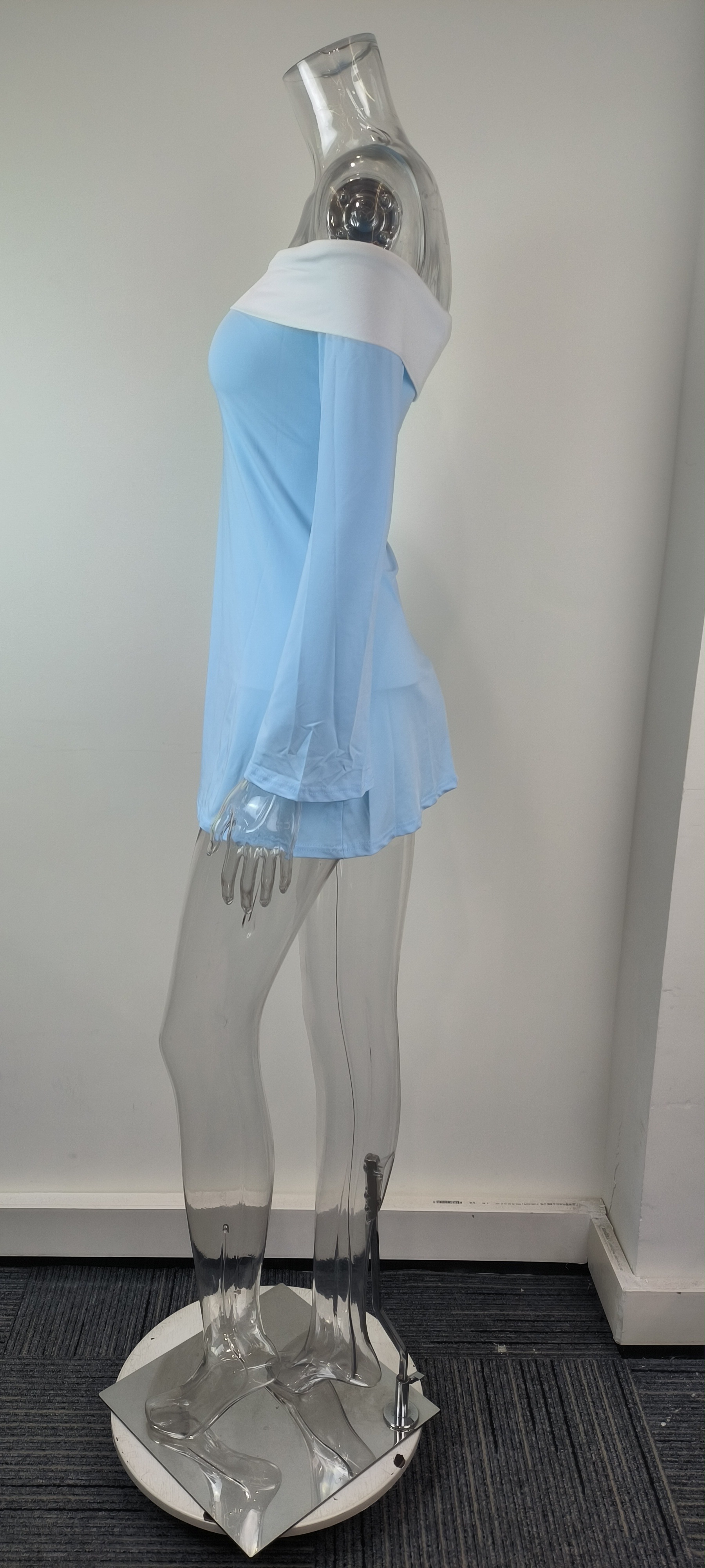 French Style Off-shoulder Color-block Skirt Set For Women_voghion.com
