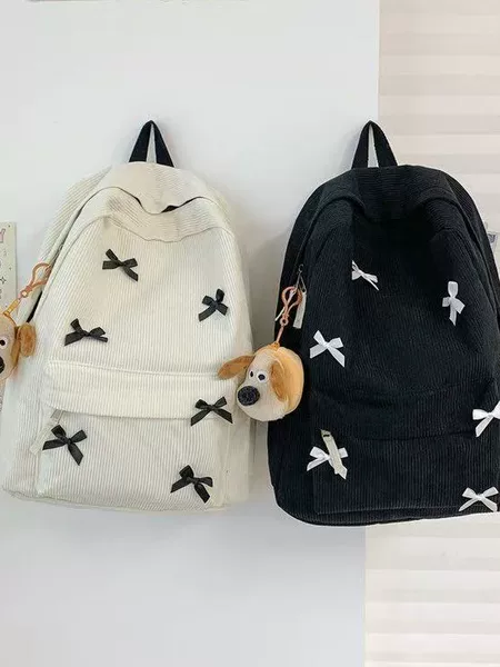 School Bag for Women, Corduroy, Cross-Border, Large Capacity, Star-Patterned Laptop Backpack, Niche Design, Suitable for Middle School, High School, and College Students