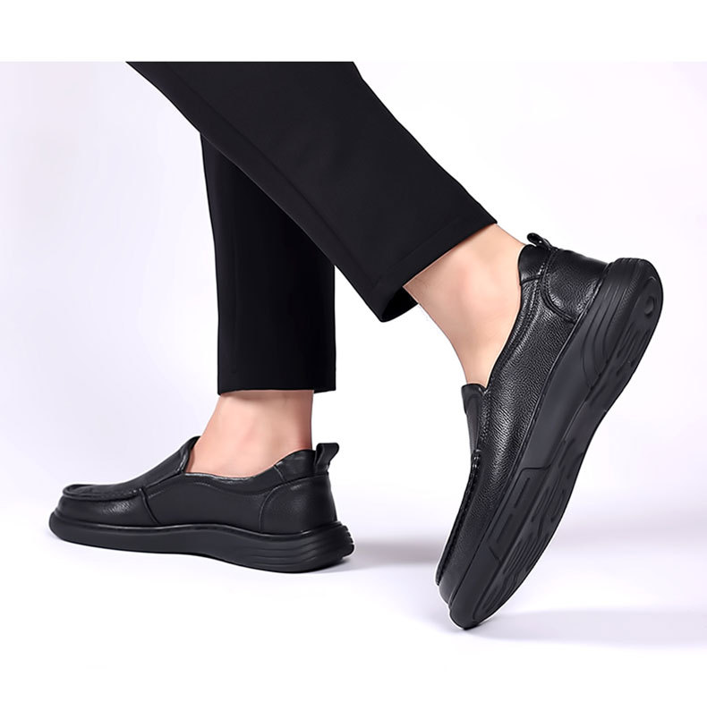 Casual leather round toe, autumn daily leather, men's shoes, slip resistant, loafers, toe layer cowhide,_voghion.com