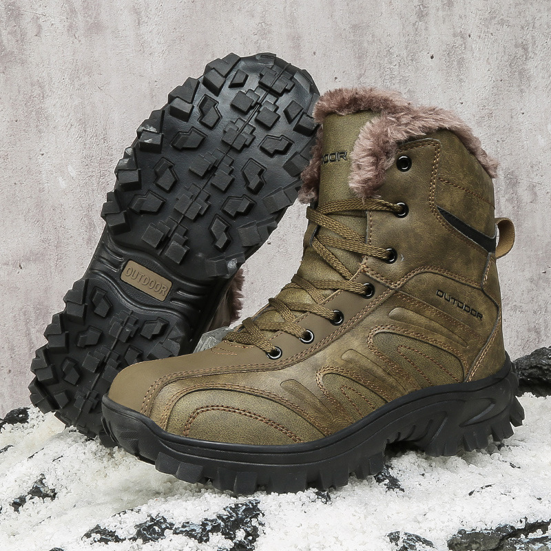Nuevos deportes casuales transfronterizos para hombres al aire libre calentamiento de algodón botas de nieve de moda al aire libre zapatos de montaña negros con veludo