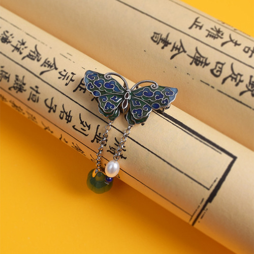 Wholesale Ancient Style Enamel Butterfly Brooch, Hairpin Flower, Women's Collar Pin, Qipao Ancient Costume Chinese Ethnic Style Accessory Pin