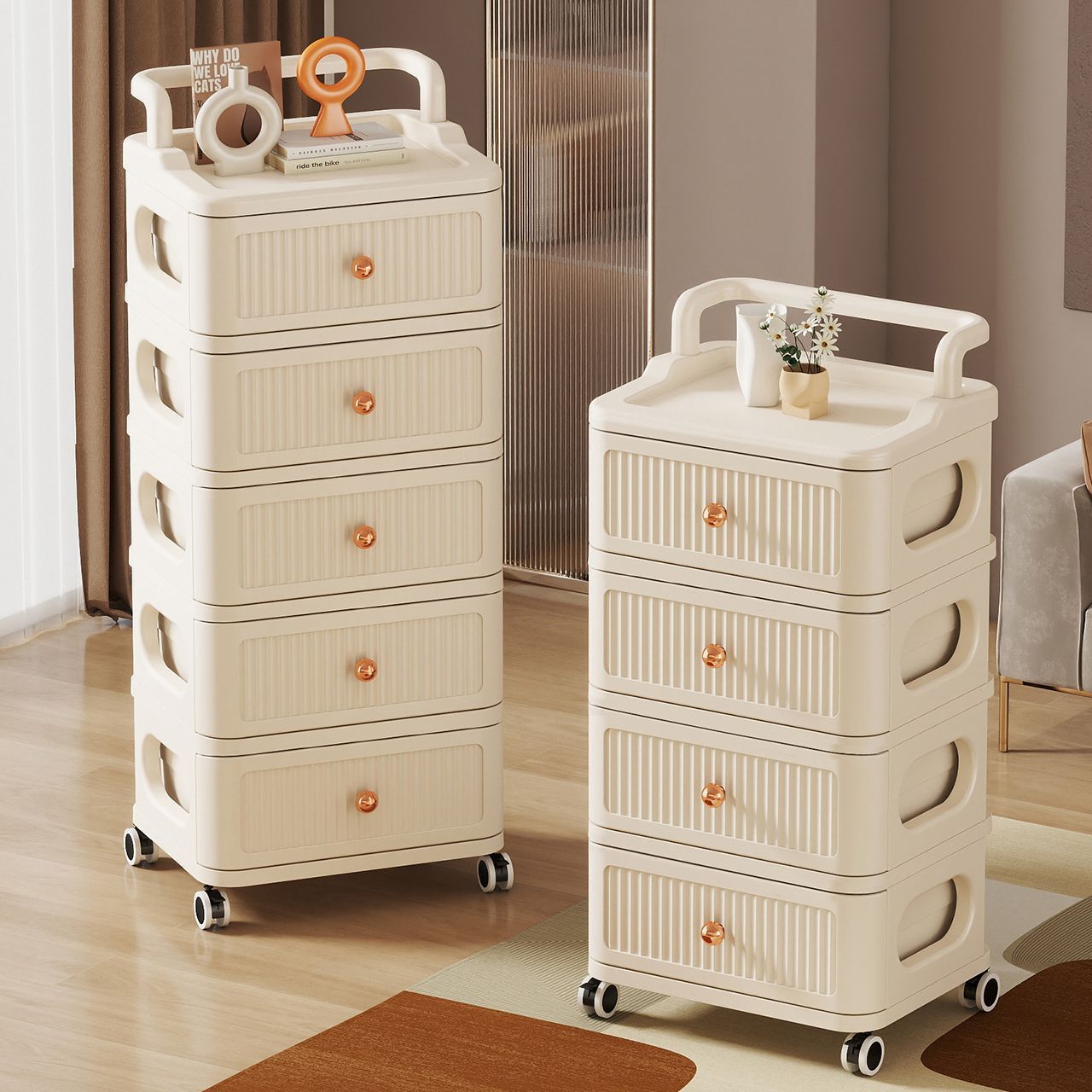家用客厅小推车带抽屉收纳箱五斗柜卧室夹缝储物柜多层床头置物柜