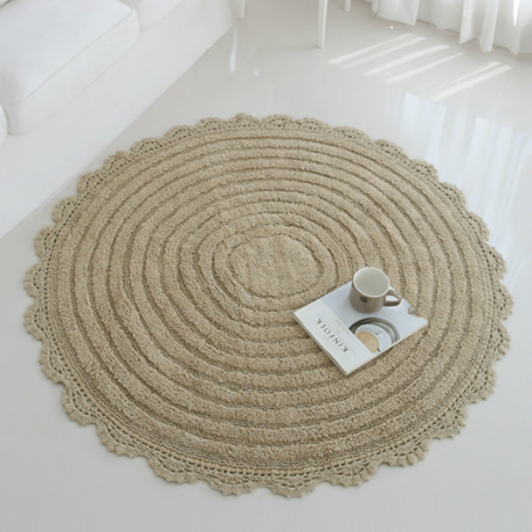 韩国进口 韩式全棉圆形地毯客厅地垫卧室茶几毯纯色电脑转椅毯2色