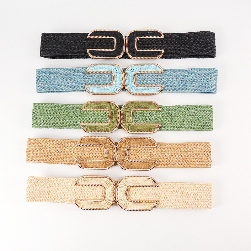 Cross-Border New pp grass belt Women's U-shaped decorative buckle elastic elastic waist girdle all-match with dress overcoat Cross-Border New pp grass belt Women's U-shaped decorative buckle elastic elastic waist girdle all-match with dress overcoat