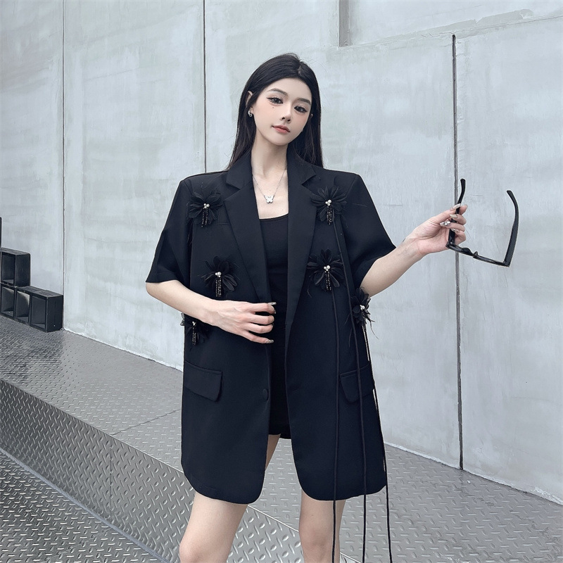 In-Stock Real Shot Fashion Elegant Handmade Three-Dimensional Diamond-Studded Floral Design Suit Intellectual Elegant Blazer Jacket