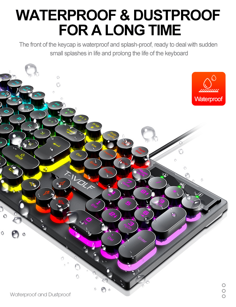 Tastatură luminoasă pentru laptop T-WOLF Thunderwolf T80, cu fir, pentru gaming, roz, punk, pentru birou_voghion.com
