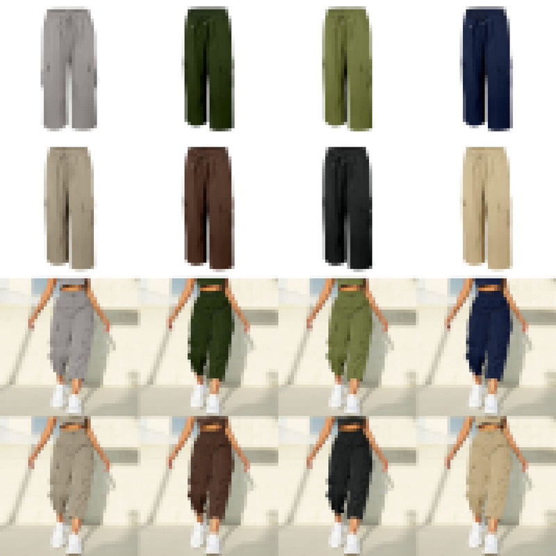 Women's Summer Thin Cargo Pants 2025 New High-Waisted Loose Ice Silk Quick-Dry Sports Cargo Capri Pants Workwear Style