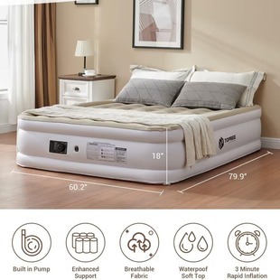 Customizable Inflatable Double Bed Pvc 0.4mm Fitted Surface Sheet Flocking Built-In Air Pump Multi-Function Rapid Deflation
