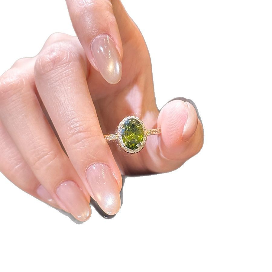 Echtgoldplattierter ovaler Zirkonia-Ring für Damen, leichter Luxus-Modering mit elegantem Design_voghion.com