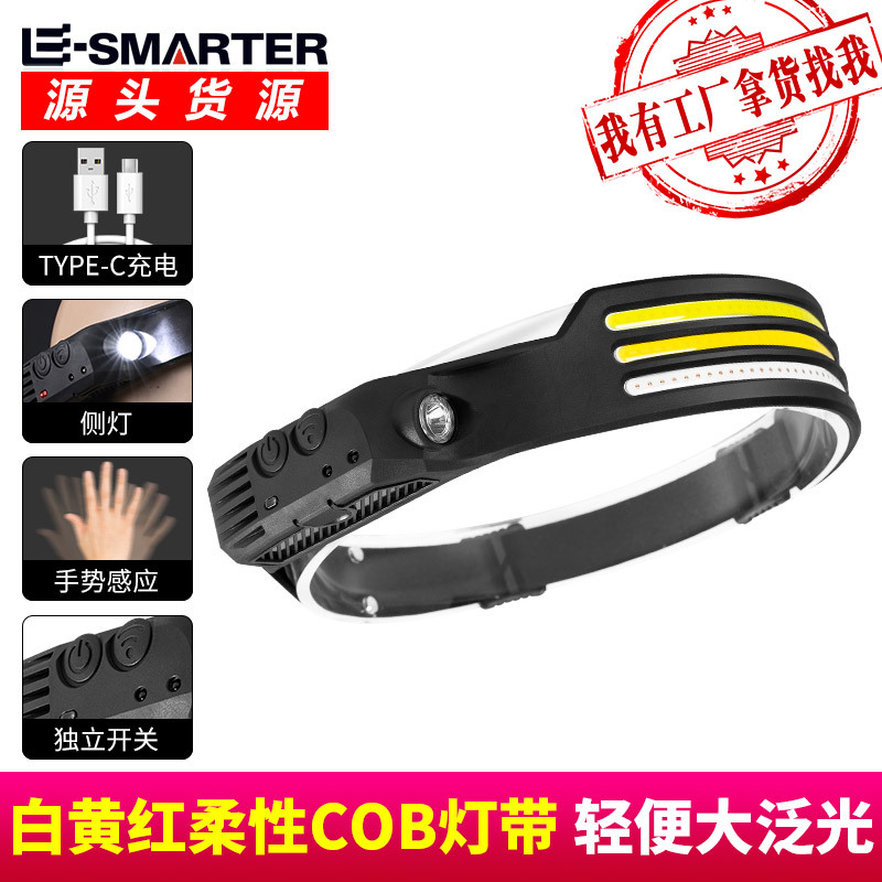 Nuevo LED transfronterizo mini multifunción para agitar luz de cabeza de sensor COB aventura al aire libre pesca luz de reparación de luz fuerte