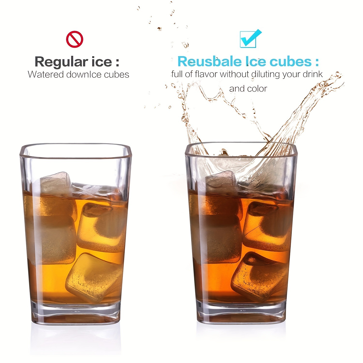 24 partículas de hielo plásticas cuadradas Congeladas Rápidamente cubo de hielo de la bebida fría de la barra de la bebida del verano de la categoría alimenticia reutilizable
