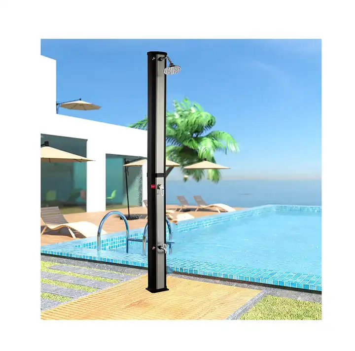Ducha solar plateada resistente a los rayos UV de 35L con válvula de interruptor para piscina.