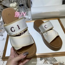 字母交叉原单外贸女鞋 厚底凉拖鞋女外穿夏舒适增高坡跟高跟松糕