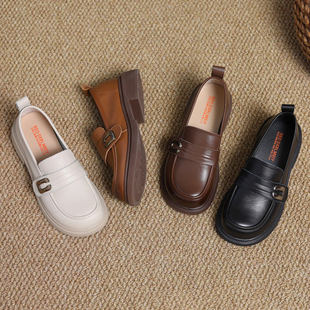 British Style Thick-Soled Loafers Soft-Soled First-Layer Cowhide Flats for Women 2025 Spring and Summer New Versatile Commuter Small Leather Shoes