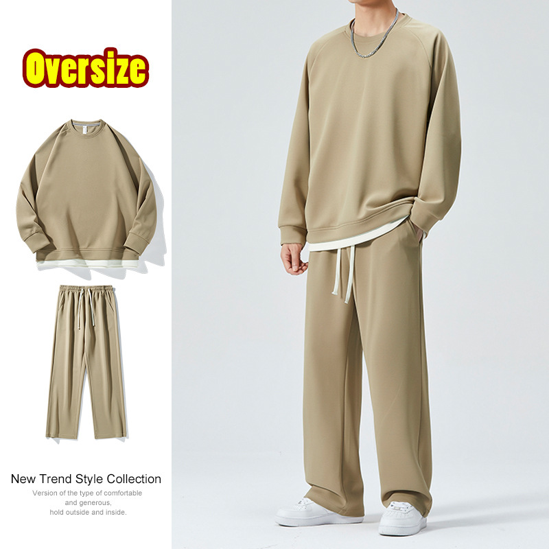 Otoño e Invierno Delgado traje deportivo casual hombres de dos piezas de moda marca de color sólido sweatpants cuello redondo suéter