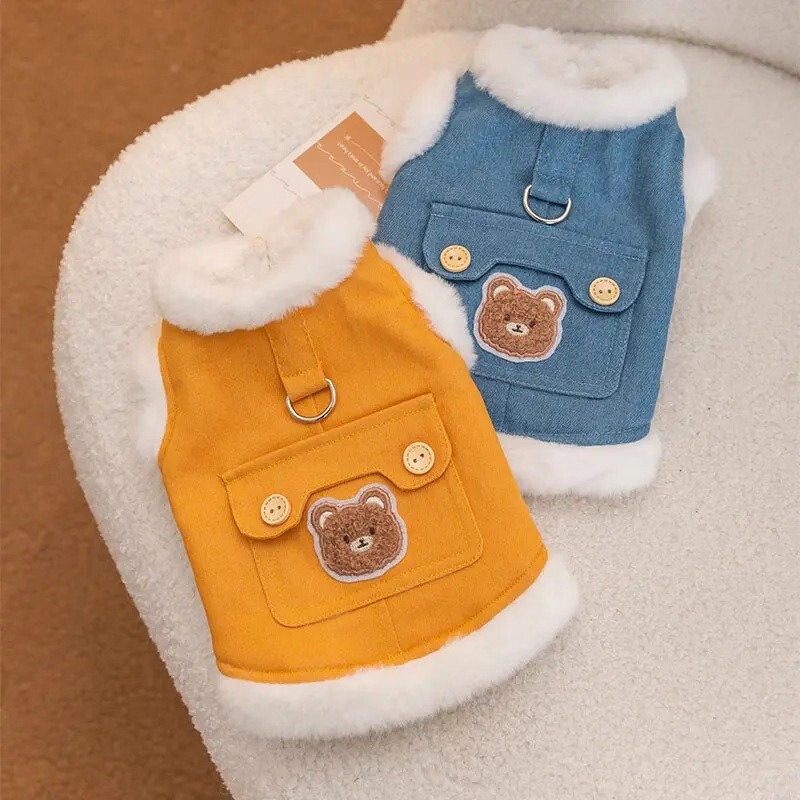 Traction Puppy Clothes Winter Teddy Bichon Pomeranian Schnauzer Small Size Dogs Pet Vest Autumn and Winter Cotton Coat