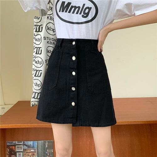 Women's Large Black Denim Short Skirt Spring and Autumn Fat Mm High-Waisted Hip-Hiding Skirt Slimming A-Line Skirt Sun-Protective A-Line Skirt