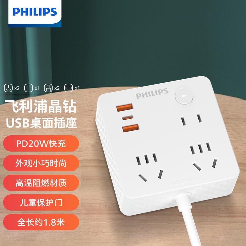 Philips Type 86 Socket Converter Power Strip 20W Fast Charging USB Power Strip 3C Certified