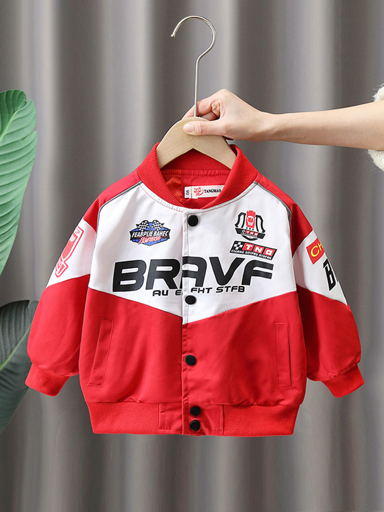 5873 Traje de motocicleta de otoño para niños 2024 Nuevo estilo Chaqueta de calle frita de moda para niños Traje de béisbol de primavera y otoño para niños