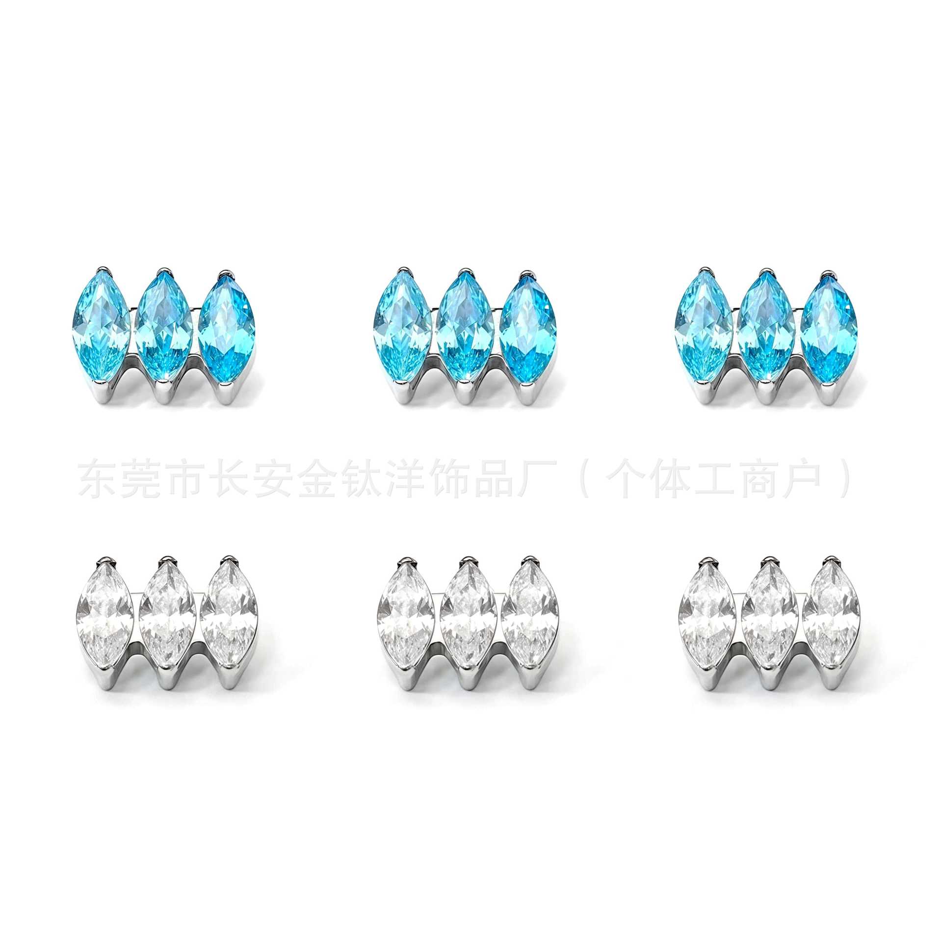 F136 Titanium Side-By-Side Marquise Earrings with Zirconia - Lip Studs, Nose Studs, Ear Bone Studs, G23 Titanium Alloy Piercing Jewelry detail image 8