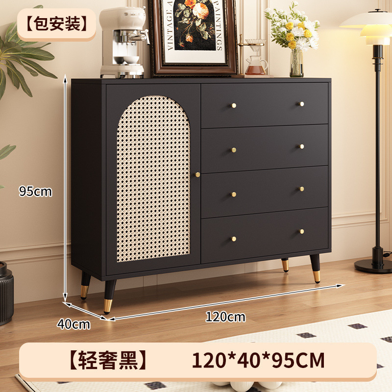 黑色藤编斗柜餐边柜一体法式复古客厅餐厅靠墙收纳柜多功能储物柜|undefined