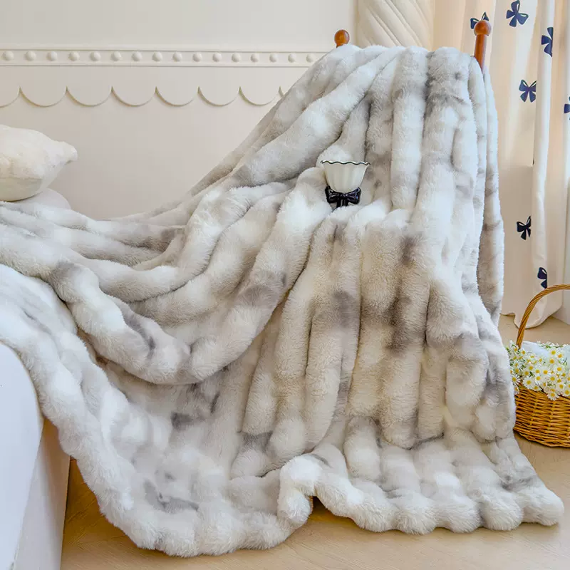 跨境扎染毛毯700克加厚七彩大泡泡仿免绒毛毯保暖厚实秋冬毛绒毯
