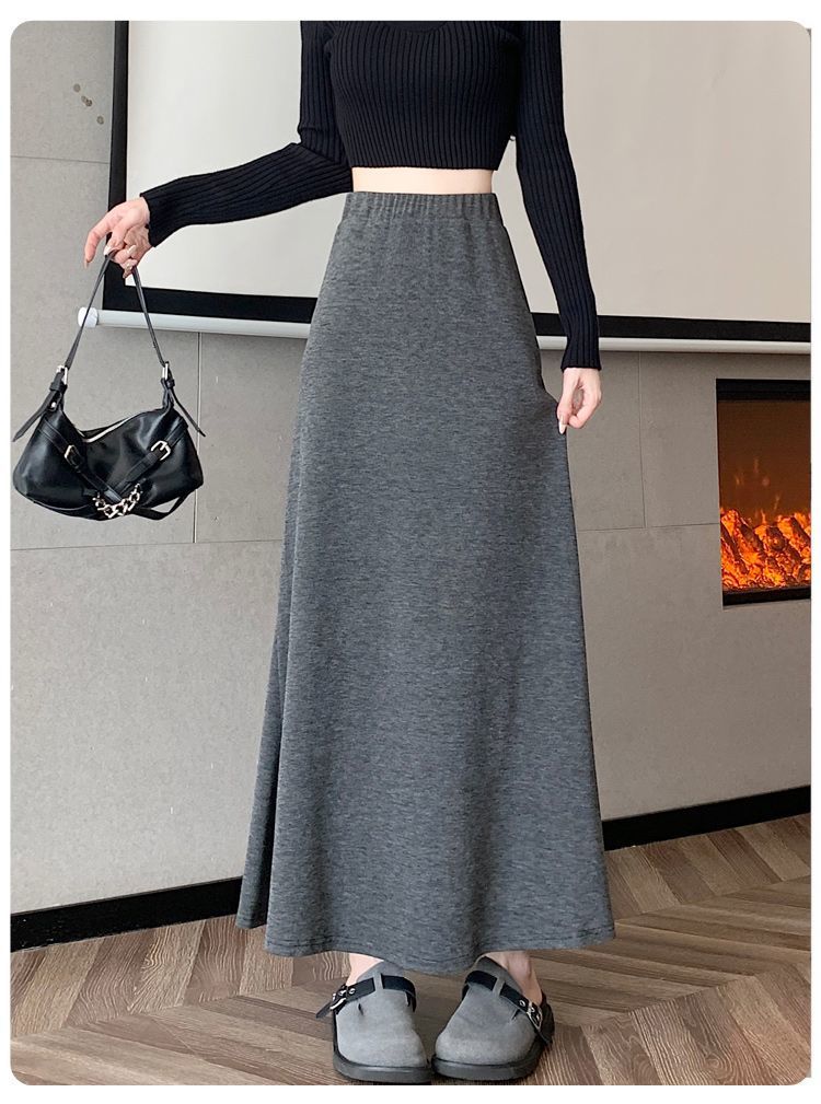 GraceChic GraceChic GraceChic In Stock 2025 Autumn Winter New Glutinous Rice Mid-Length Slimming Knitted Women Dopamine Black Half Skirt_ecoleips.com
