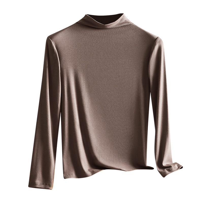 Otoño e invierno nueva camisa de fondo modal de cuello medio alto para mujer delgada de manga larga con ropa de otoño de color sólido