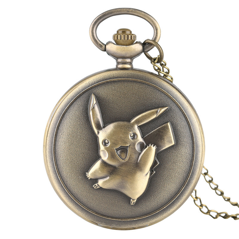 Flip Hanging Watch Japanese and Korean Animation Casual Men's and Women's Students All-match Hanging Watch Pocket Watch Pikachu Large Quartz Pocket Watch