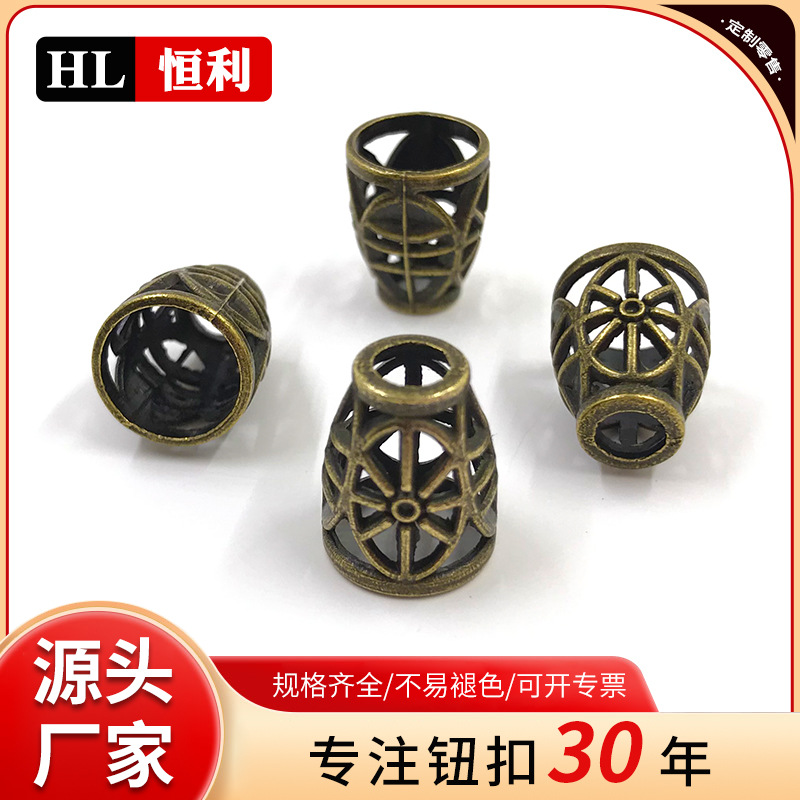 新款锌合金吊钟镂空花纹经典金属绳扣厂家直供复古diy调节扣钮扣