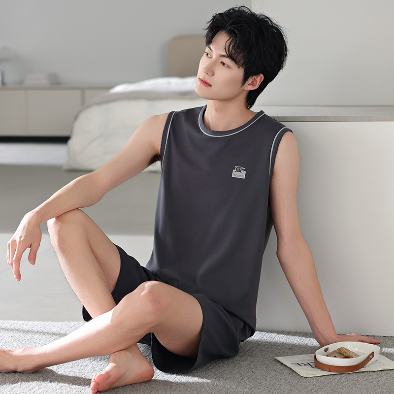 Pijama de hombre de verano modelo chaleco sin mangas delgado ropa casera casera papá suelta tamaño grande se puede usar fuera