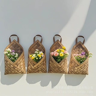 手工木片篮家用厨房收纳挂篮摆饰婚礼墙面装饰工艺品挂件装饰家具