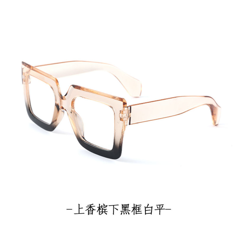 女性用特大スクエアフレームフラットミラー2025新しいメタルバックル脚パーソナライズサングラス、無地で多用途なヨーロッパとアメリカのメガネフレーム|undefined